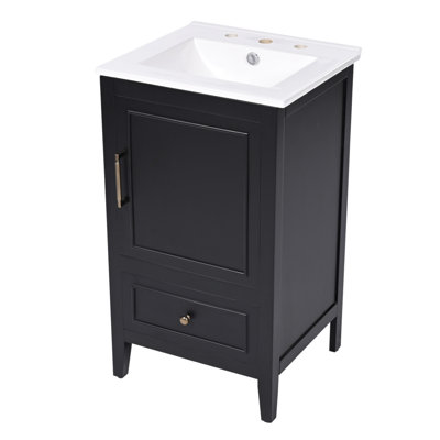 Meuble-lavabo de 20 pouces avec lavabo, armoire de rangement spacieuse, tablette de porte, tiroir et patins réglables pour les salles de bain modernes