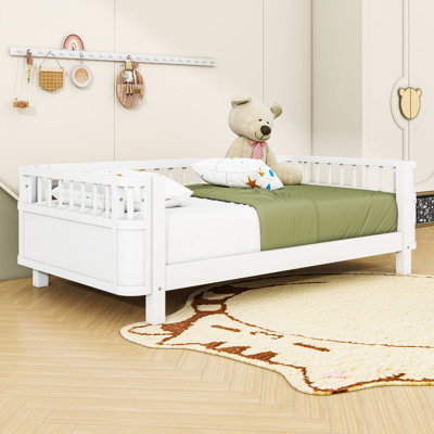 Wooden Bed with Safety Features and Slats