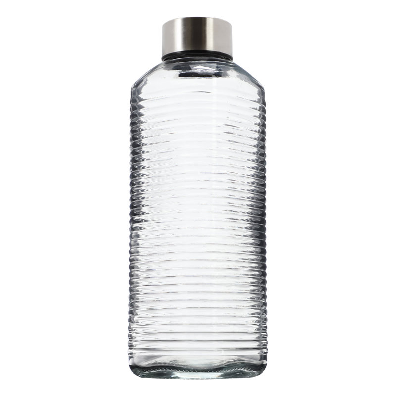 Bouteille en verre côtelé Gibson de 1,8 litre (63,5 onces) avec couvercle en acier inoxydable, 63.5 fl oz