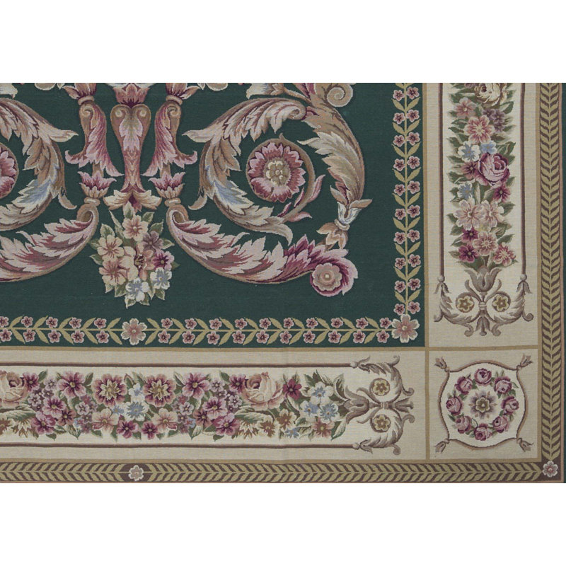 Hand-Knotted High-Quality Green and Brown Area Rug