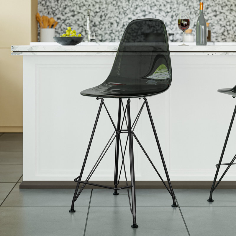 Bagimont Ergonomic Bar Stool with Curved Backrest, Scratch-Resistant Acrylic Seat & Steel Frame – Modern Counter-Height Chair for Kitchen or Dining
