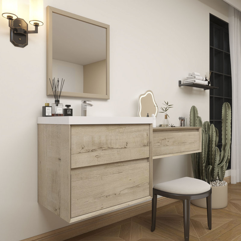 Meuble-lavabo mural Aliki avec évier en acrylique renforcé, Chêne clair, 70"