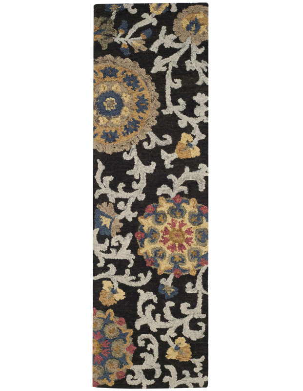 Tapis floral en laine touffeté à la main Emrick, Tapis de couloir 2 pi 3 po x 14 pi