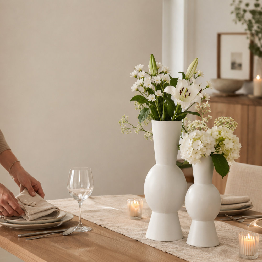 Mable Ceramic Table Vase, White