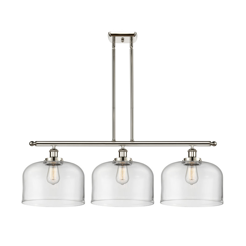 Luminaire suspendu linéaire à 3 lumières pour îlot de cuisine Lattimer, Transparent, Ampoule non incluse, Nickel poli