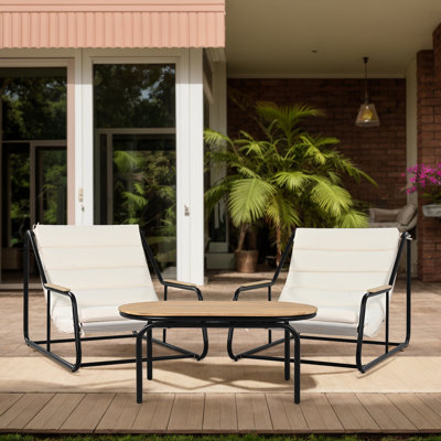 Ensemble 3 pièces de chaise longue d'extérieur avec table et coussins