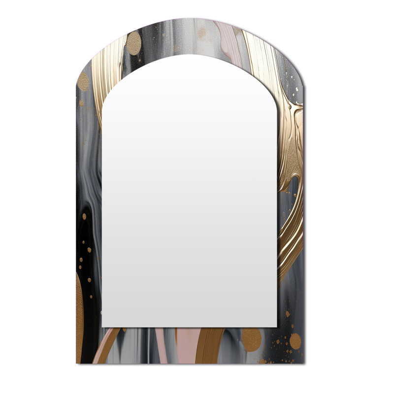 Abstract Golden Infinity Rivers V - Abstract Arch Decorative Mirror On Metal, 43" x 33"