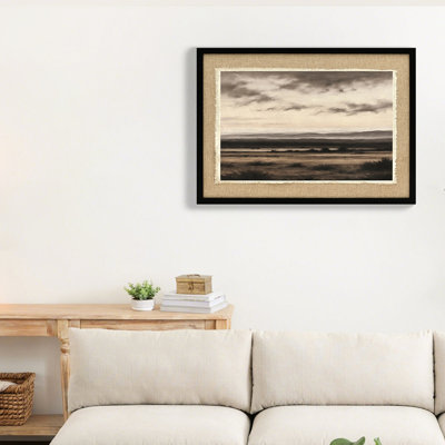 Vintage Landscape Canvas Art, 20X28 Inch, Nature Scenery, Retro Farm Wall Decor, Natural Burlap With Matte Black Frame And Ready - To Hang Feature
