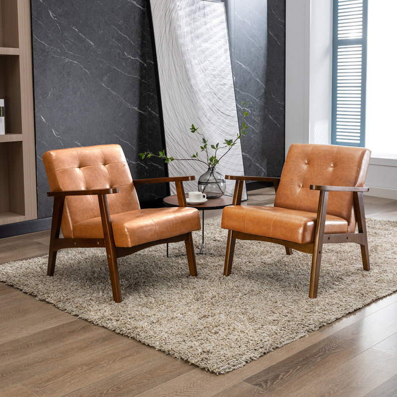 Ensemble de 2 fauteuils modernes Mid-Century capitonnés en cuir artificiel Havva