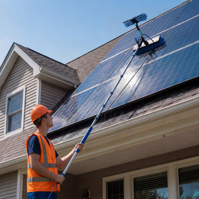 Solar Panel Cleaning Kit, 39 ft, Water Fed Pole Kit with Cleaning Brush, Soap Dispenser, Extendable Aluminum Telescopic Pole, 180° Rotatable Brush Head, for Roof Mounted Solar Panels, Windows