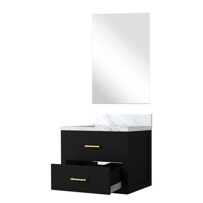 24 po L x P 18 po avec meuble-lavabo noir avec comptoir en acrylique et miroir inclus