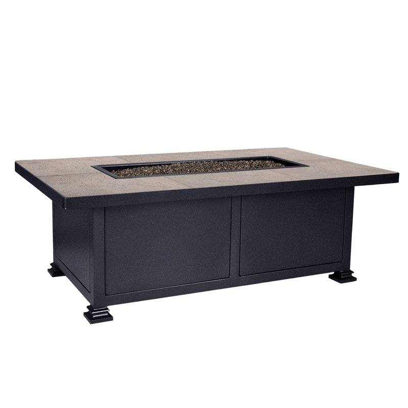 Santorini Rectangle Iron Propane and Natural Gas Fire Pit Table, Graphite, 19" H x 50" W x 30" D, Summit Gray