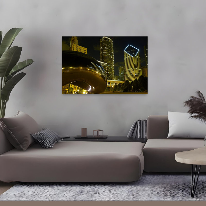 Chicago Cloud Gate Aka The Bean Cityscape Classic Abstract Contemporary Architecture City Wall Art Print 1 Piece Wrapped Canvas Wall Art