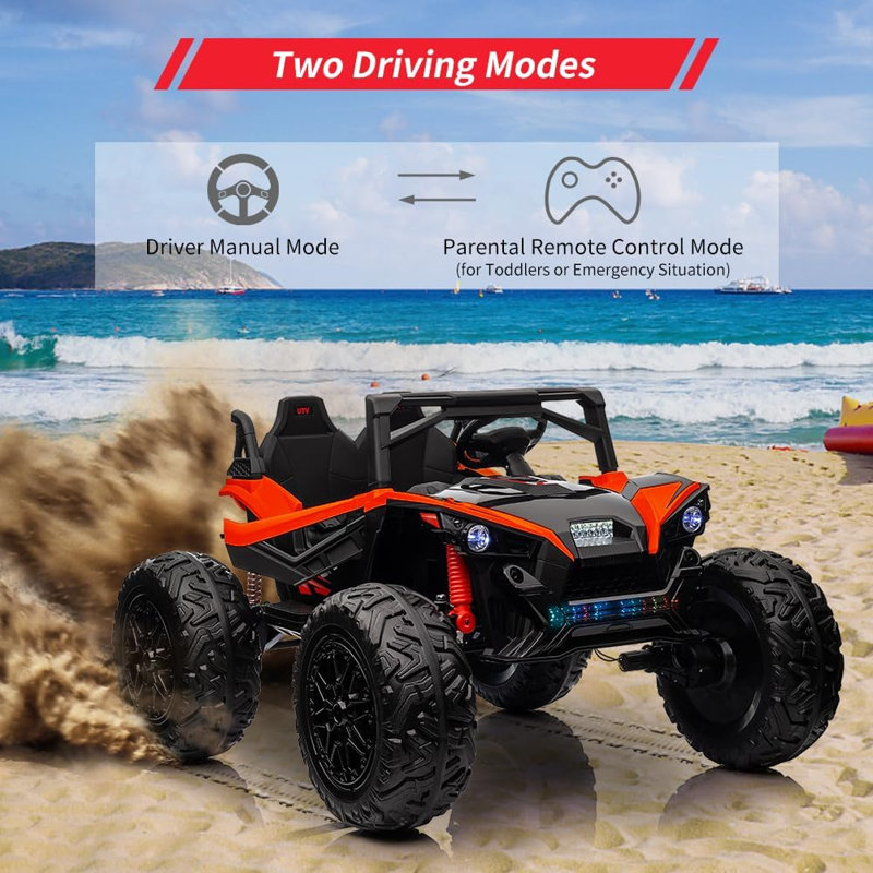 UTV 2 places 24V avec télécommande, batterie 10AH, moteurs 400W, lumières DEL, musique, klaxon, suspension