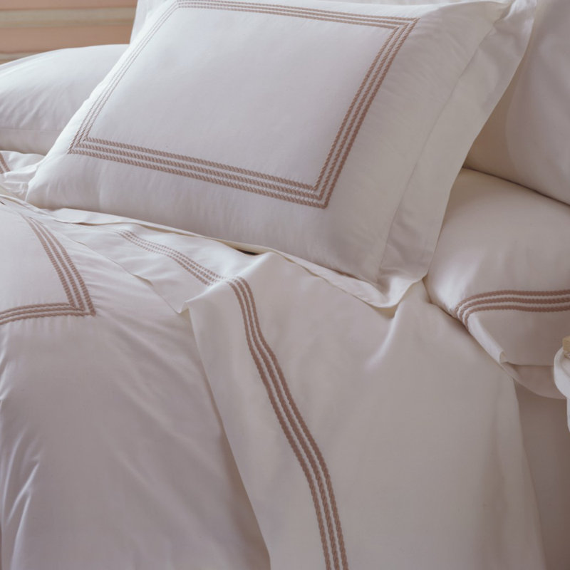 Ensemble de draps en lin taupe / blanc à densité de tissage 400 Windsor, Ensemble de draps pour très grand lit