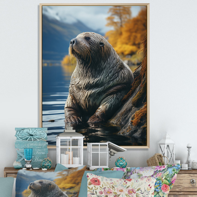 Morse des reflets côtiers sur toile, Cadre naturel flottant, H 32 po x l 24 po x P 1 po