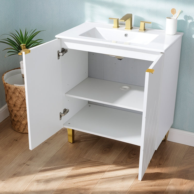 30" Modern White Single Free Standing Bathroom Vanity With Ceramic Top