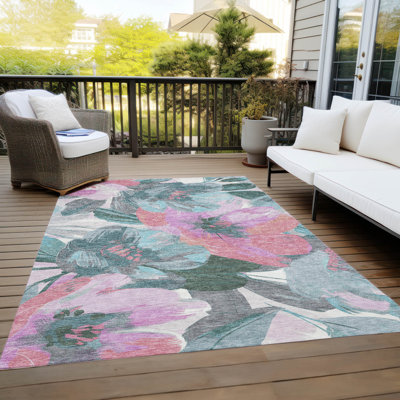 Machine Washable Indoor/Outdoor Claudian ACN1492 Teal Rug