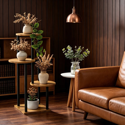 4-Tier Wood & Metal Tall Corner Plant Stand, Indoor/Patio
