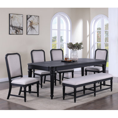 Formal Traditional 6Pc Dining Room Set Dark Brown Finish 18"" Extension Leaf Table Tufted Upholstered Chairs Bench Beautiful Carved Legs Dining Room Fu -  Canora Grey, 0588838D5394421DBD131D42D175EFE5