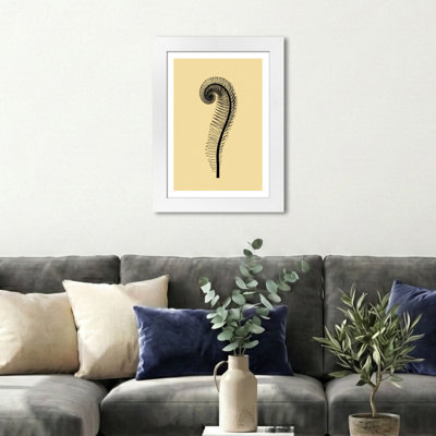 Wall Art Minimal Scandinavian fern frond line illustration on warm beige, elegant black spiral frond Modern Home Decor Giclee Art Print 1 Piece Wall Art