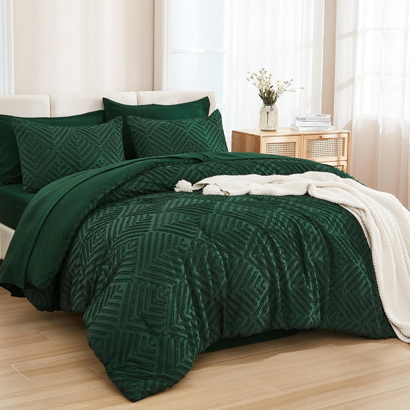 Ensemble d'édredon moelleux 7 pièces dans un sac, Vert émeraude, Lit double