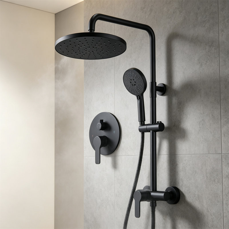 Pommeau de douche à main en nickel brossé – Ensemble complet de robinetterie de douche, Matte Black