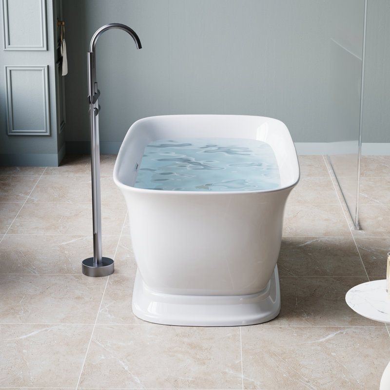 59 In. X 31.5 In. Freestanding Acrylic Soaking  Bathtub With Chrome Drain And  Chrome  Slotted Overflow