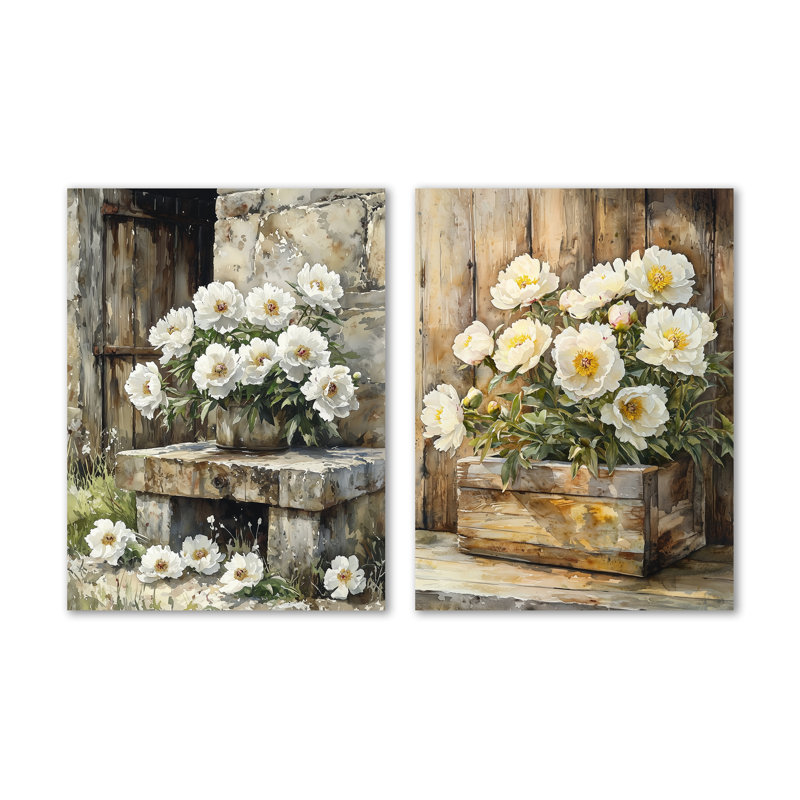Ensemble de 2 pivoines par l'arrosage II, 32" H x 48" W