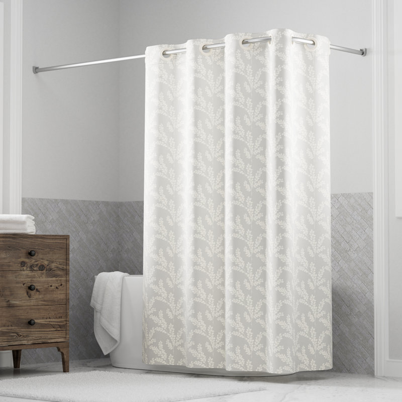 Beige Hookless Fabric Shower Curtain with Liner and Flex-On Rings
