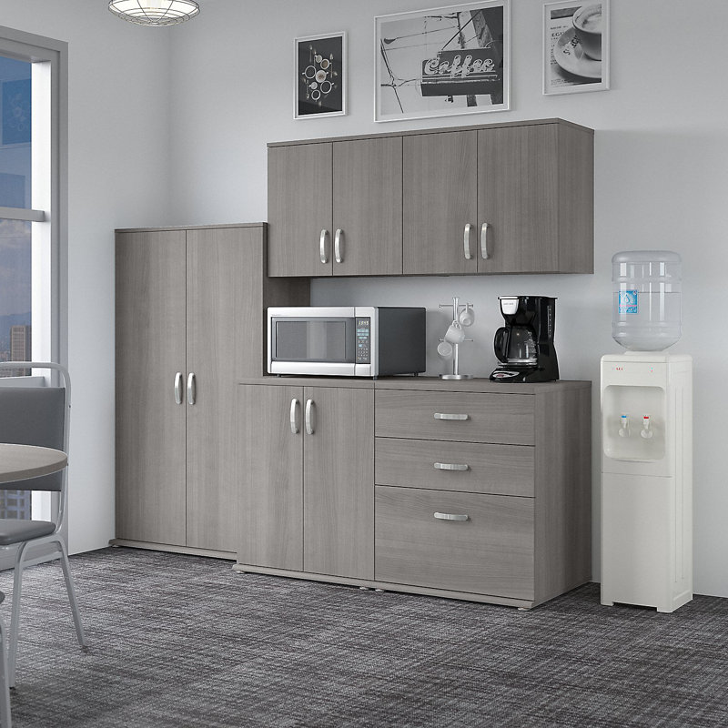 Ensemble de rangement modulaire universel 5 pièces 92W avec armoires de plancher et murales, Gris platine