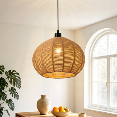 1-Light Steel and Rattan Pendant Light