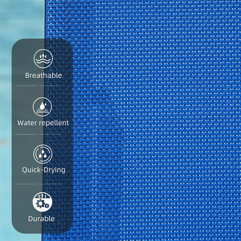 Ensemble de chaises longues de patio, 3 pièces de chaises longues de piscine à dossier réglable en acier recouvert de PVC et en polyester avec appui-tête (Blue.2 chaises longues + 1 table)