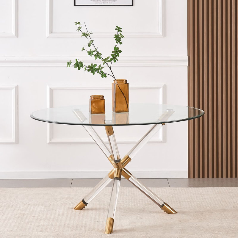 Damaury Dining Table, Gold/Clear