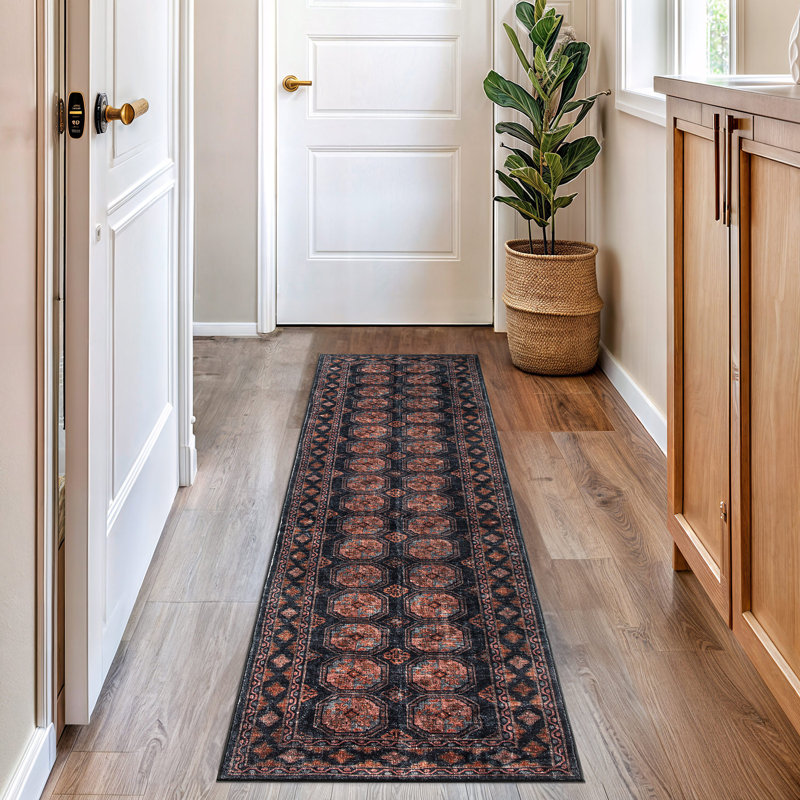 Transitional Moroccan Washable Non Slip Area Rug, Runner 2' x 8'