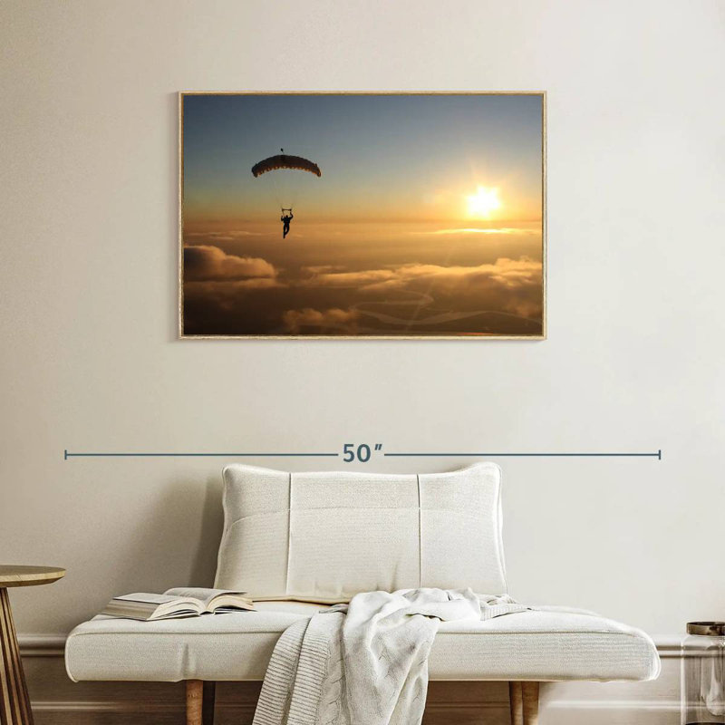 Saut en parachute, Cadre flottant en bois naturel, 37 po x 25 po