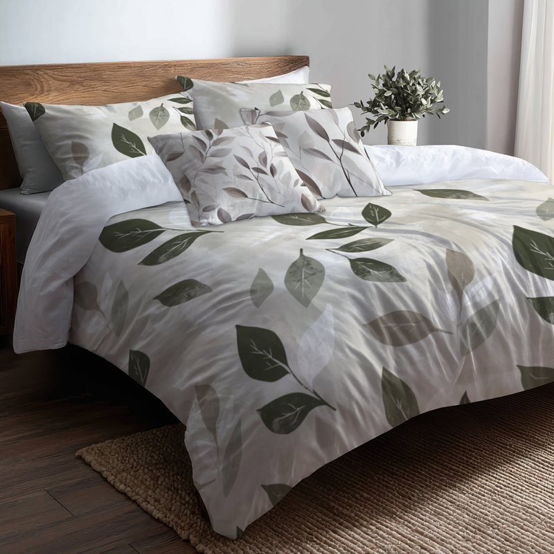 Ensemble de housse de couette Floral de 5 - Ensemble de literie et de coussins crème