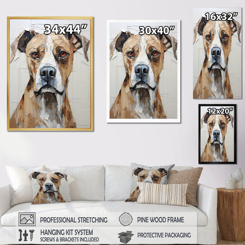 Portrait d'un berger anatolien sur toile, Cadre doré simple, H 32 po x l 16 po x P 1 po