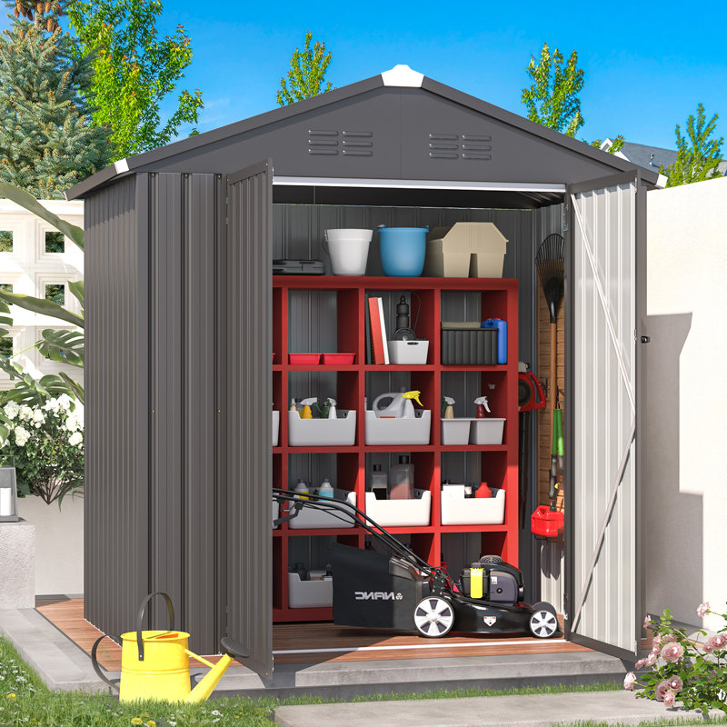 Remise de rangement en métal, H 77,2 po x l 76,1 po x P 50,5 po, Gris foncé