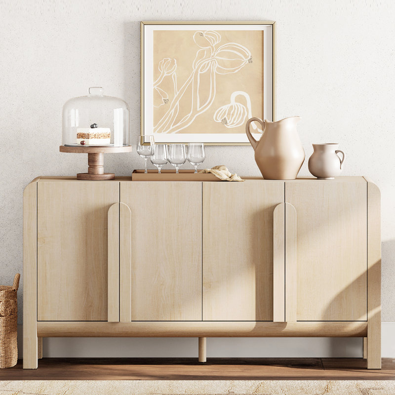 Adora Mid-Century 63" Wood Sideboard Buffet Cabinet With Storage, Modern Credenza With Doors And Adjustable Shelves For Kitchen Living Room, Dining Room