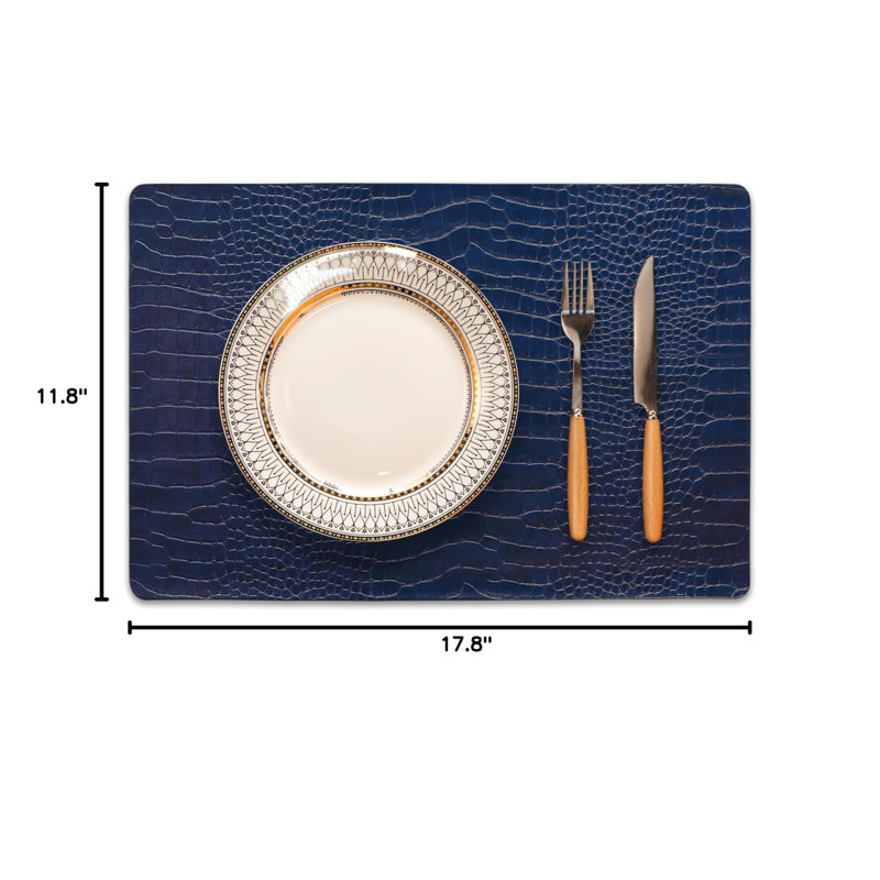 Ensembles de table en similicuir, napperons en PU, imperméables, résistants aux taches et à la chaleur, faciles à nettoyer, ensemble de 6, (bleu)
