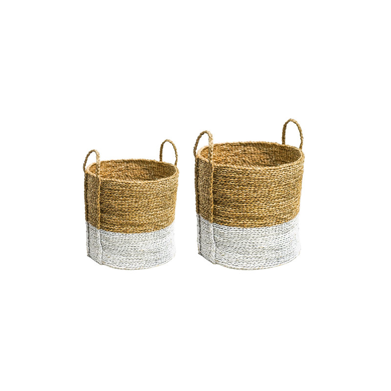 Seagrass Log and Kindling Basket Set, Seagrass/White