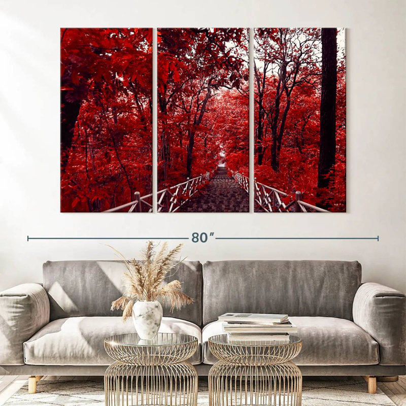 " Red Trees " 3 - Pieces, 65" H x 42" W x 1.25" D