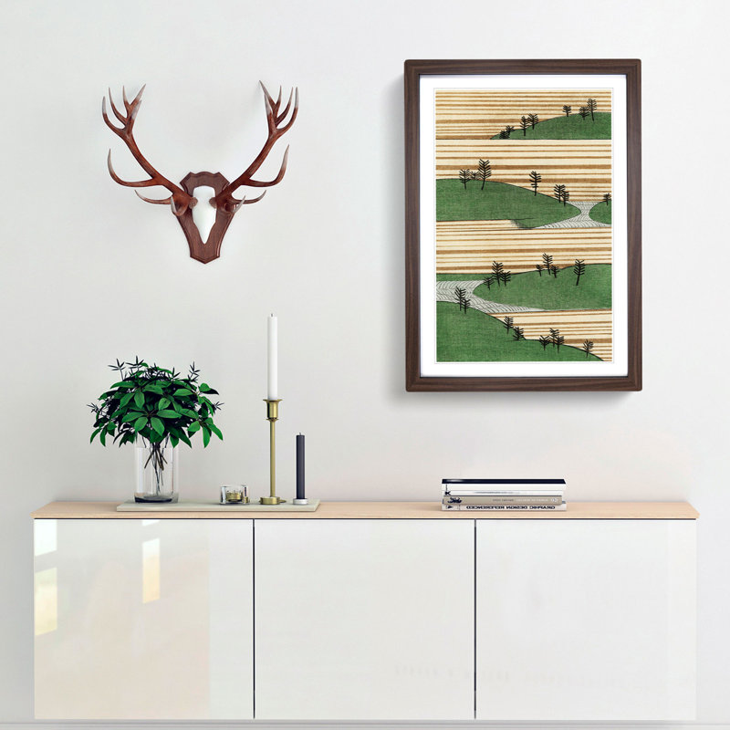 Landscape by Watanabe Seitei - Picture Frame Painting Print, Walnut Framed, 87cm H x 62cm W x 2cm D