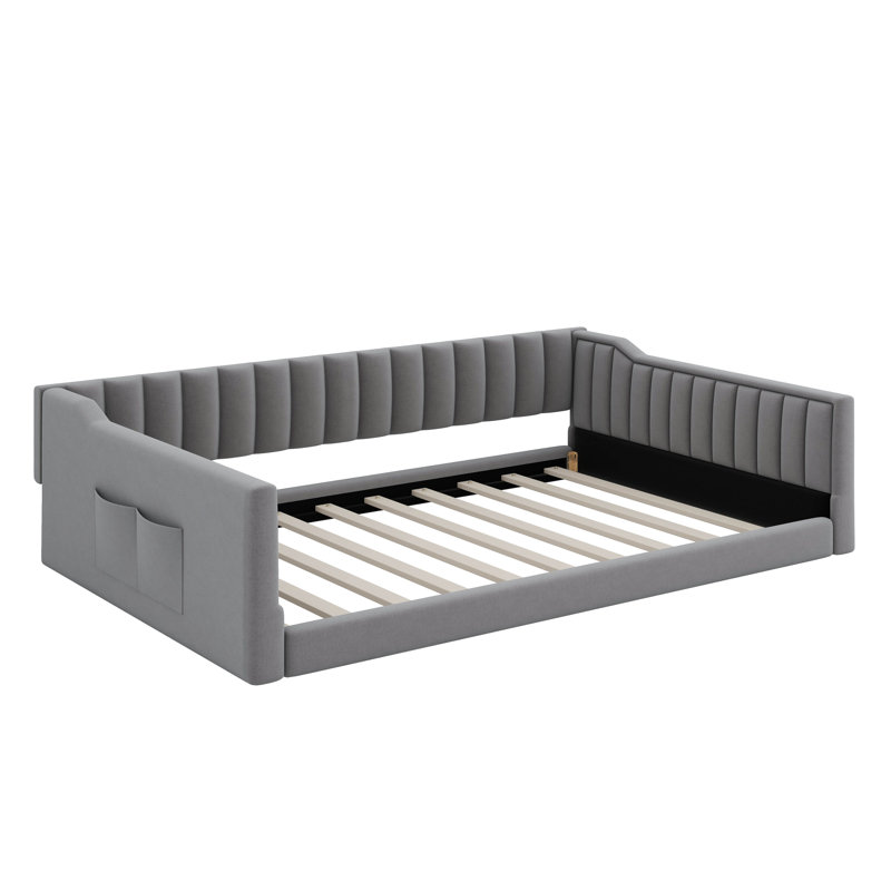 Upholstery Daybed And Side Storage Pocket, Full XL, Gray