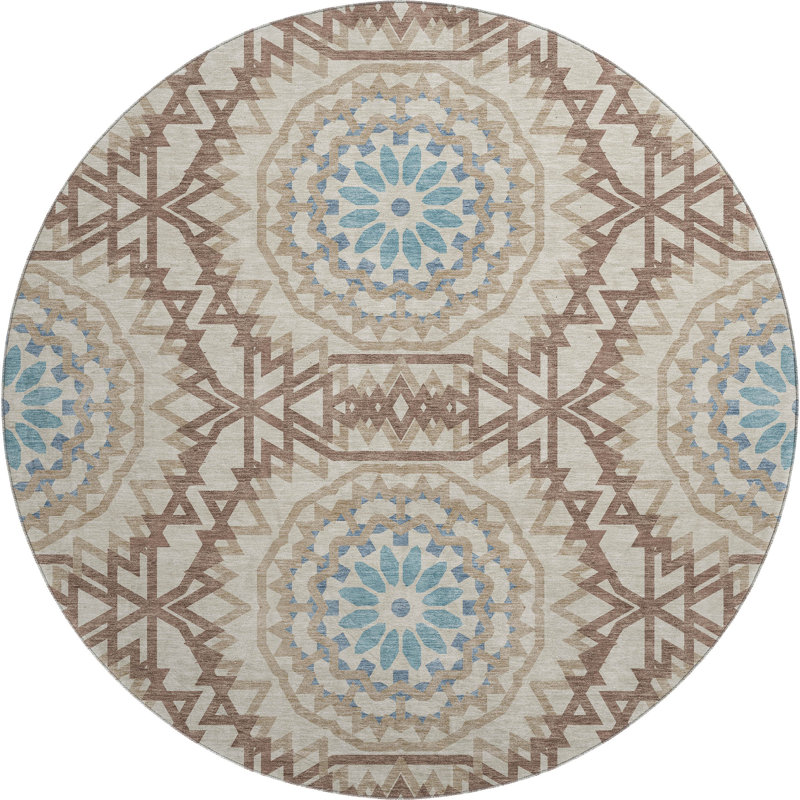 Premium Machine Washable Cerrito Khaki Rug, Round 8'