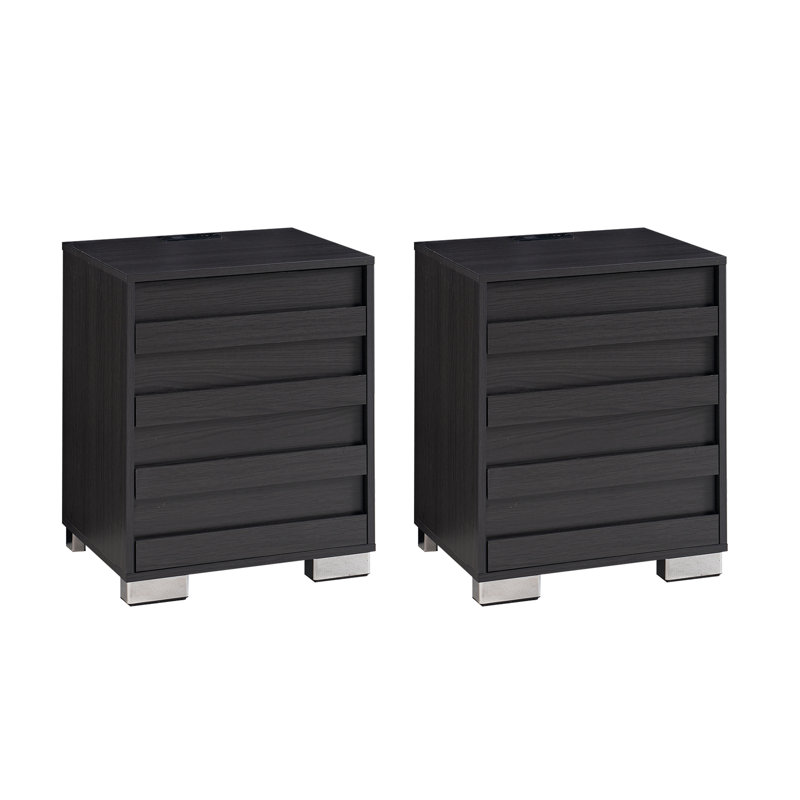 Ashara Farmhouse 2 Nightstands with Charging Station, Black