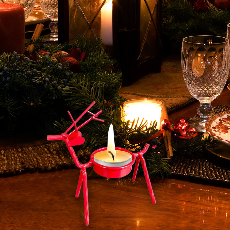 Ornement en forme de bougie cerf en fer, Rouge