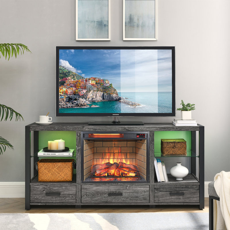 Infrared Quartz Woodlog Fireplace Insert with Brick Design, 18.1" H x 24" W x 8.2" D