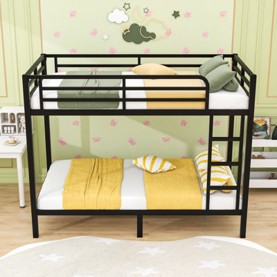 Metal Bunk Bed With Safety Guardrails And Under-Bed Storage